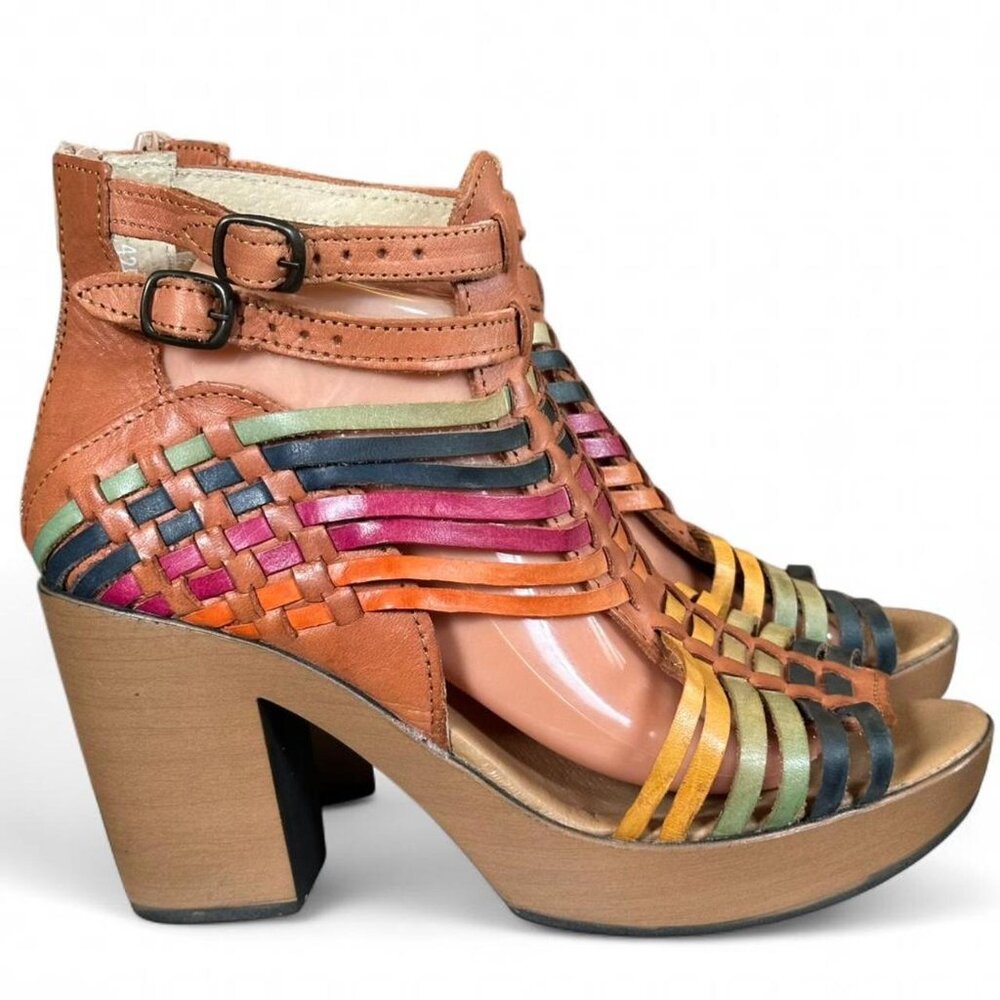 Mexicanita Mexican Rainbow Leather Ankle Strap Hurache Heels Size 11